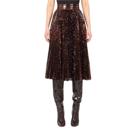 NWT Dolce & Gabbana Bronze Sequin Pleated Long Skirt IT 36 US XXS - Picture 2 of 9